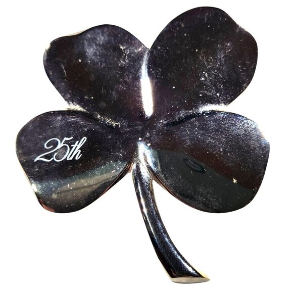 Gerity Silver plated shamrock clover 25th Anniversary Lucky paperweight 80s - Picture 1 of 5